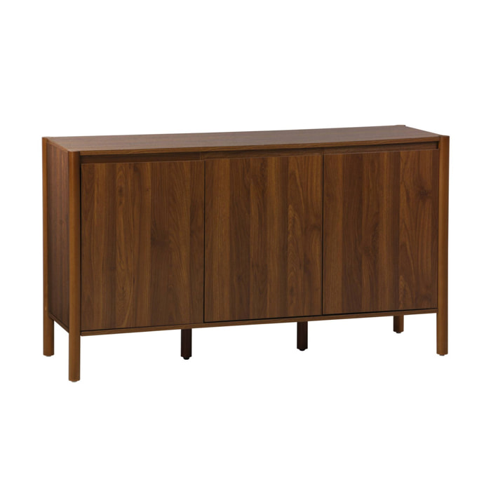 Buffet décor bois 3 portes noyer - 140 x 42 x 78.5 cm - Harmony