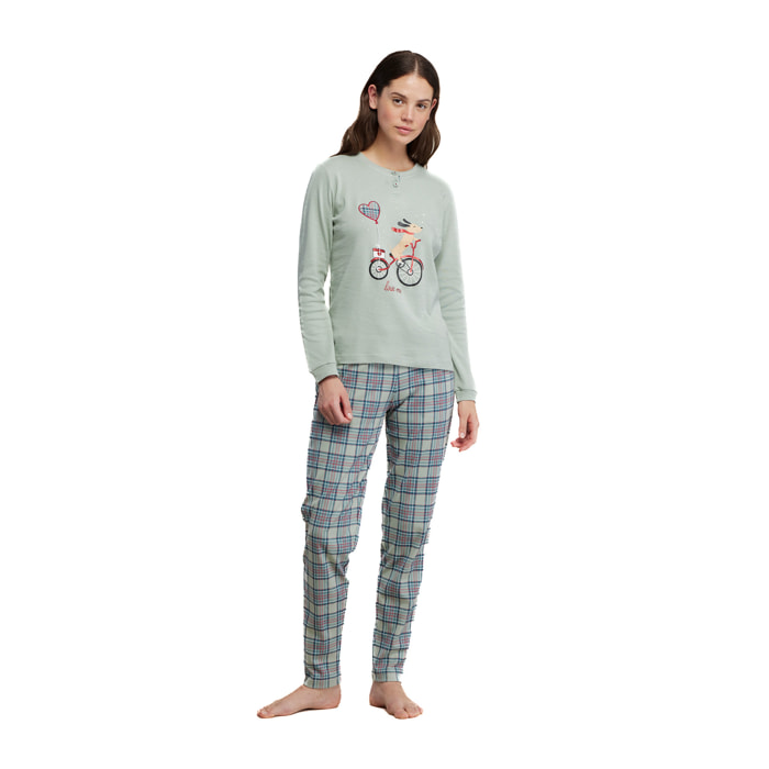 Pigiama donna yuppie christmas in caldo cotone con collo due bottoni Noidinotte