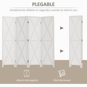 Biombo de 4 Paneles Separador de Ambientes Plegable 182x170 cm Divisor de Habitación de Madera Decoración Elegante para Dormitorio Salón Blanco