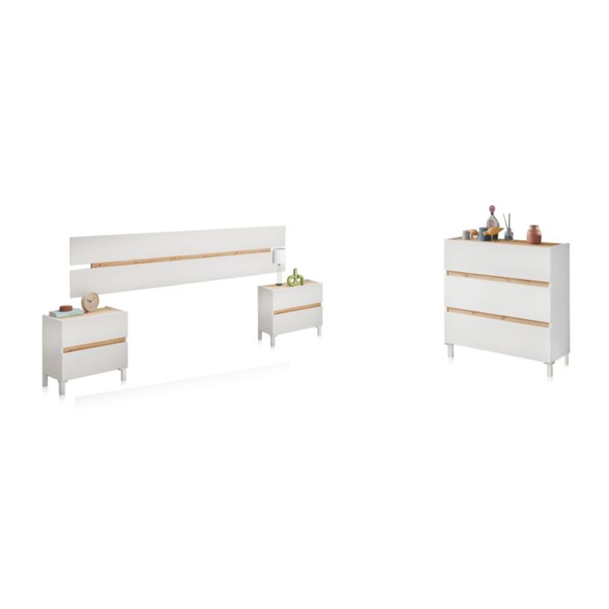 Dormitorio Ezra 3C Blanco Artik (Blanco Mate) - Roble Nodi