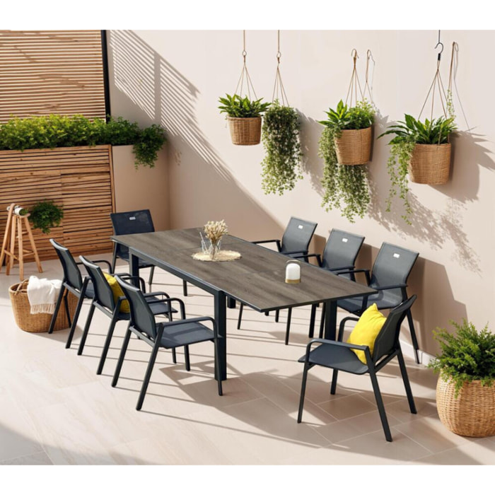 Ensemble table et chaises de jardin  - Gris Anthracite - GUETHARY PSPC chêne brun