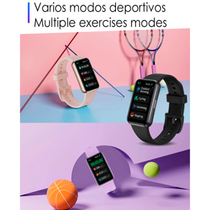 Braccialetto intelligente T54B con monitor della pressione e O2. Vari modelli sportivi, notifiche delle app.