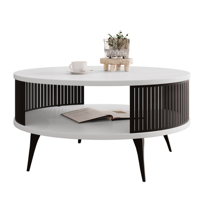 Forini - table basse ronde - blanc et noir - 1 niche - 75 cm - Blanc / Noir