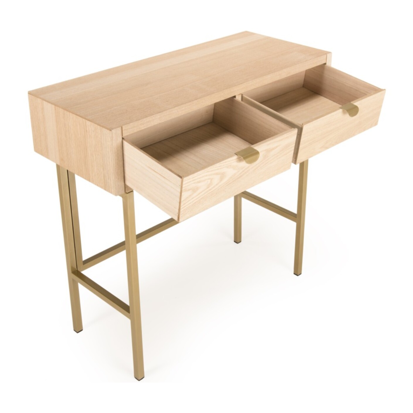 ALINE - Console 2 tiroirs pieds métal doré