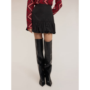 Motivi - Falda corta con volante en tafetán - Negro