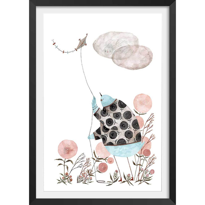 Affiche enfant cerf volant  Affiche + cadre en bois - Noir