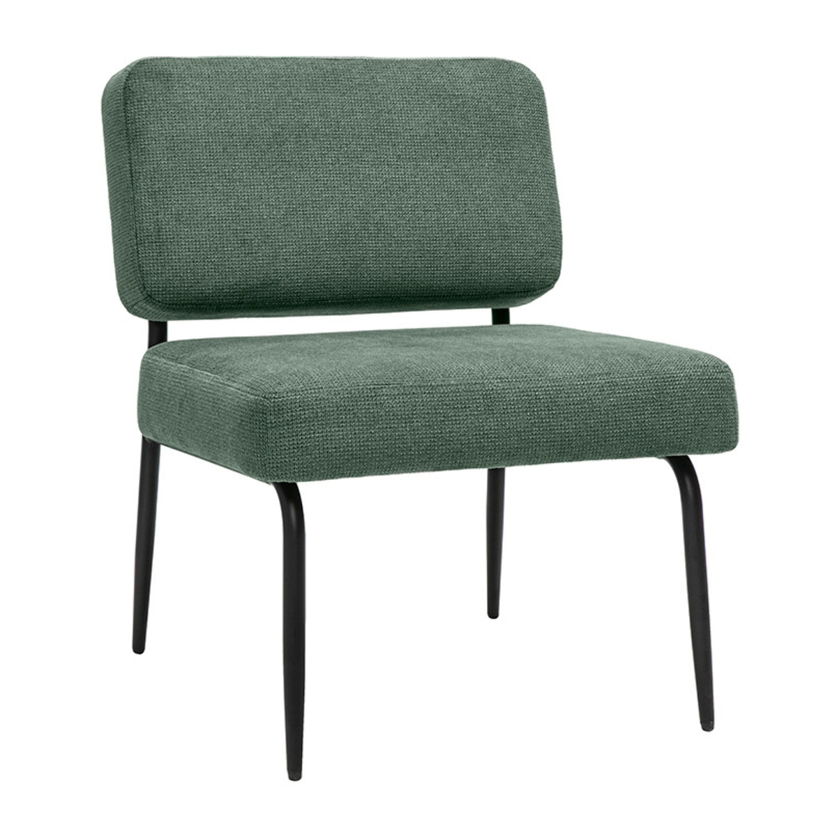 Fauteuil en tissu chenille vert kaki et métal noir VEDANA