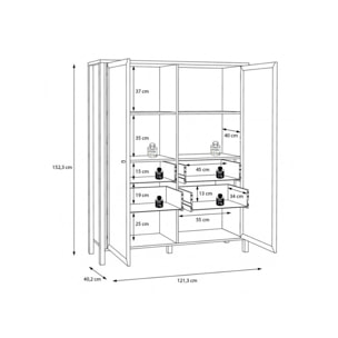 Vitrine 2 portes vitrées 4 tiroirs en bois effet chêne - MIAMI