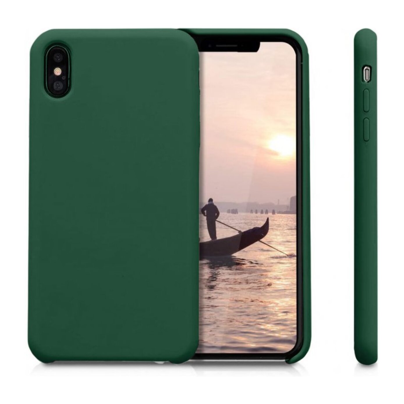 Coque iPhone X/XS Silicone liquide Vert Foret + 2 Vitres en Verre trempé Protection écran Antichocs