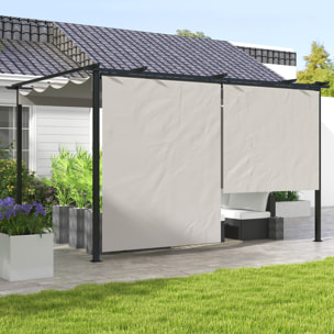 Pérgola de Jardín 4x3 m Cenador para Exterior con Techo Retráctil 4 Cortinas Enrollables de Poliéster y Marco de Metal para Patio Terraza Crema
