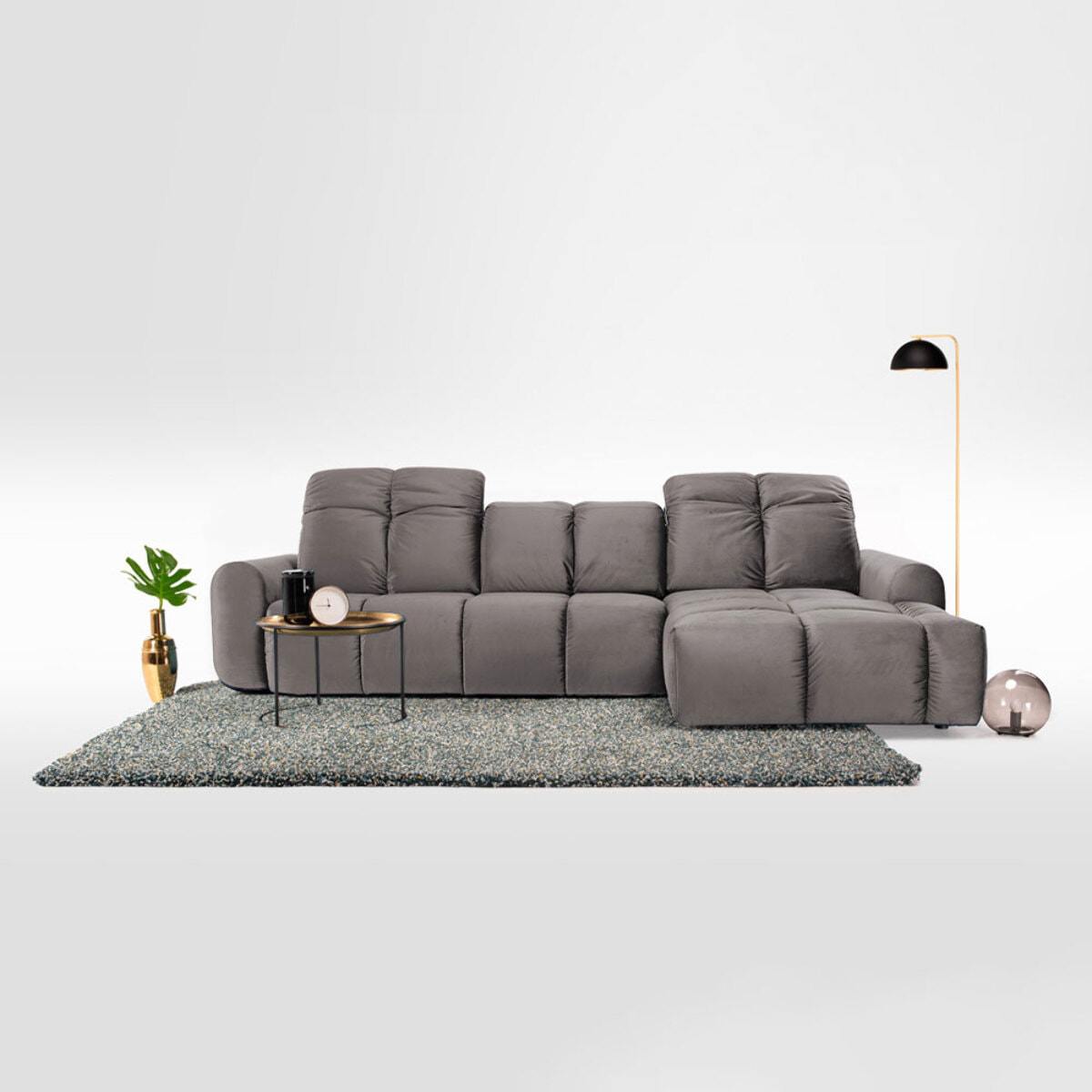 Canapé d'Angle Droit Velours Anacapri, 3 Places, Repose-têtes Ajustables, Style Contemporain