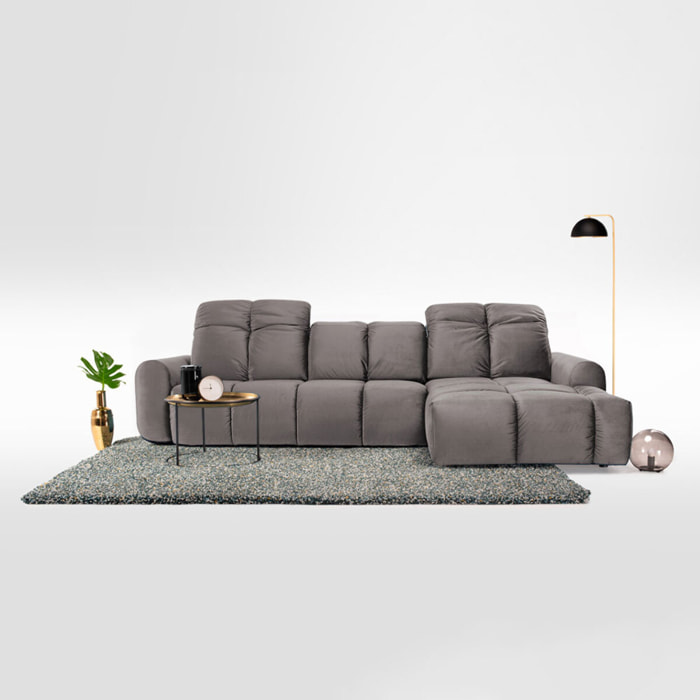 Canapé d'Angle Droit Velours Anacapri, 3 Places, Repose-têtes Ajustables, Style Contemporain