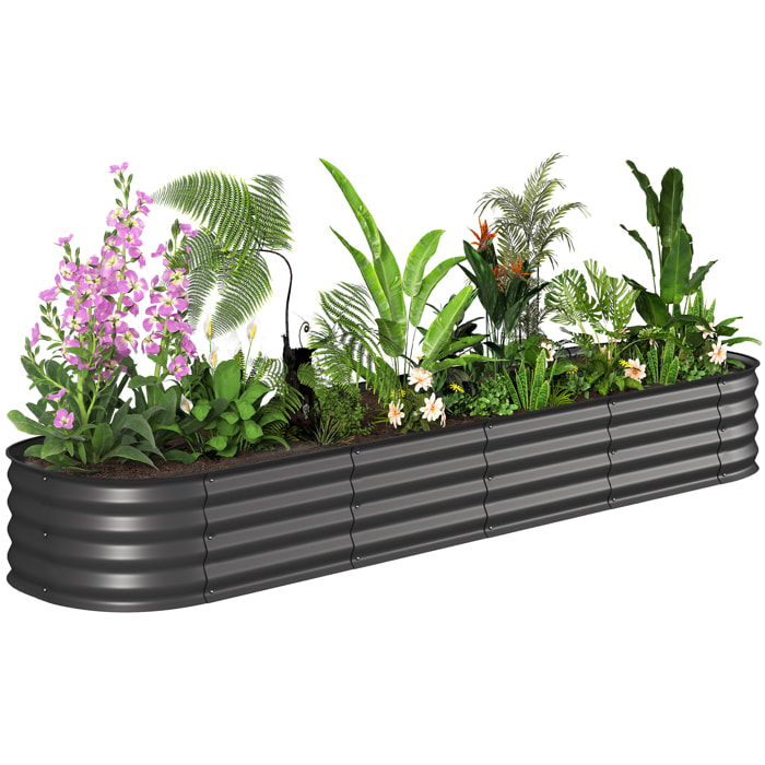 Carré potager de jardin dim. 240L x 62l x 30H cm modulable tôle d'acier ondulée anthracite