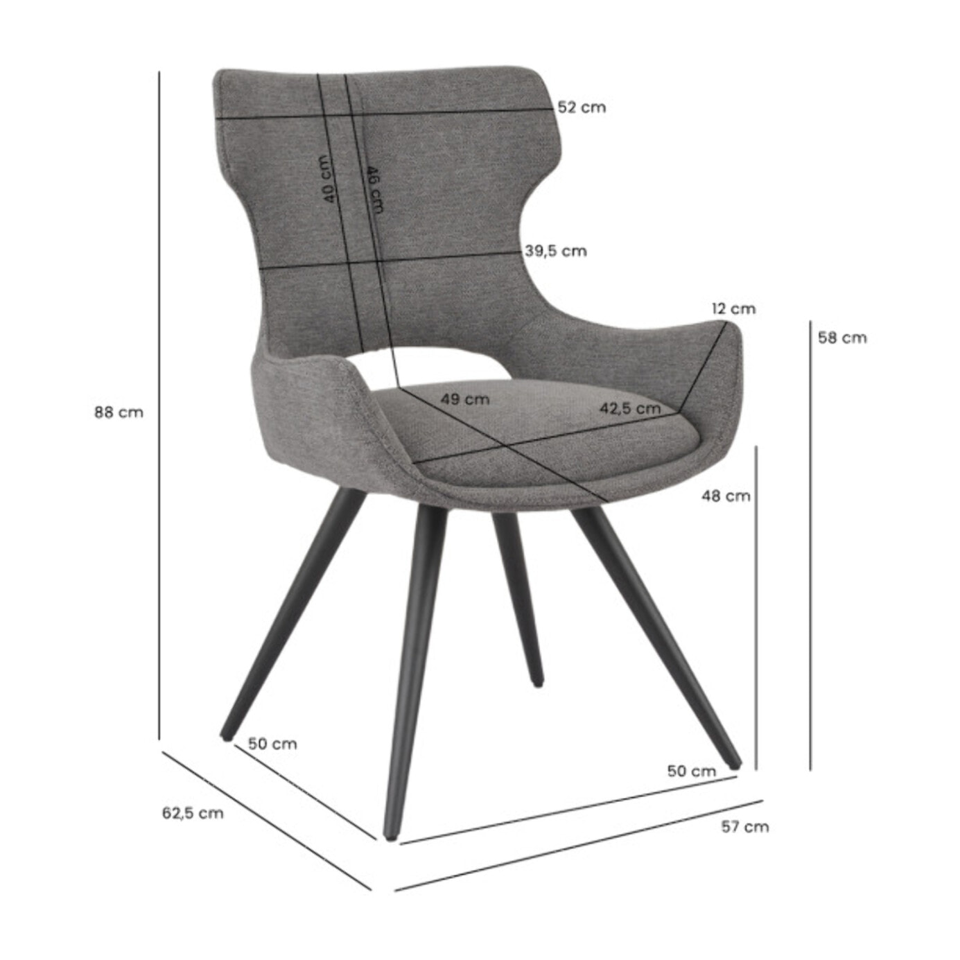 Chaise rotative 180° en tissu doux et pieds en métal noir - SUZIE