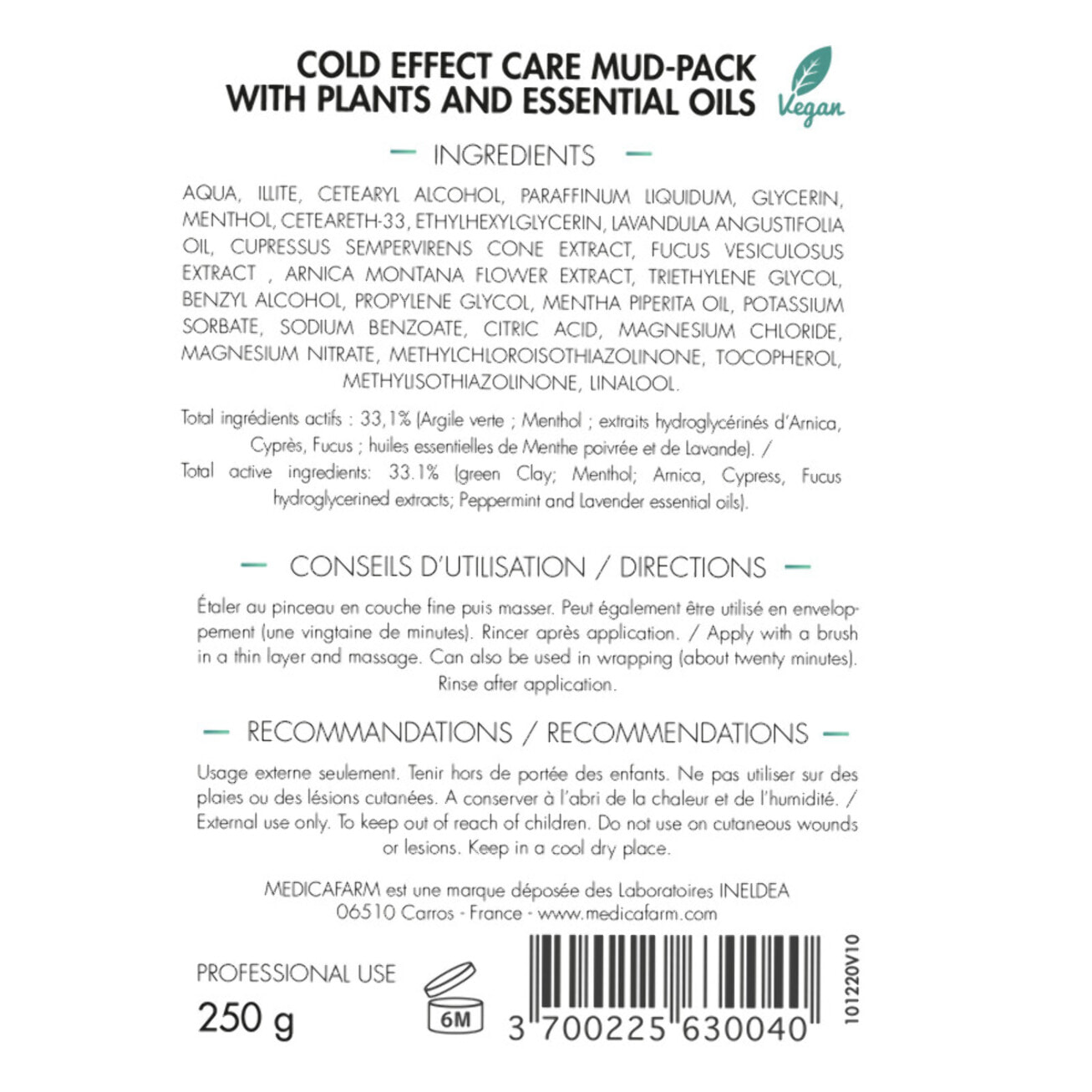 MEDICAFARM - Argile de soin CRYO-K - Aux plantes et huiles essentielles - Effet glacial - Aide à soulager les douleurs et améliorer confort circulatoire - Pot 250g