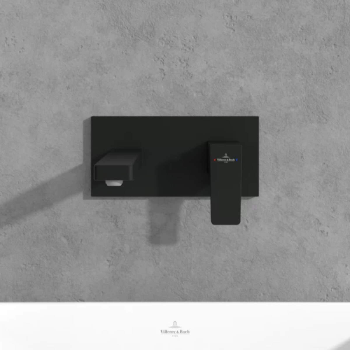 Mitigeur lavabo mural Architectura Square avec vidage Push Open Noir mat + corps encastré