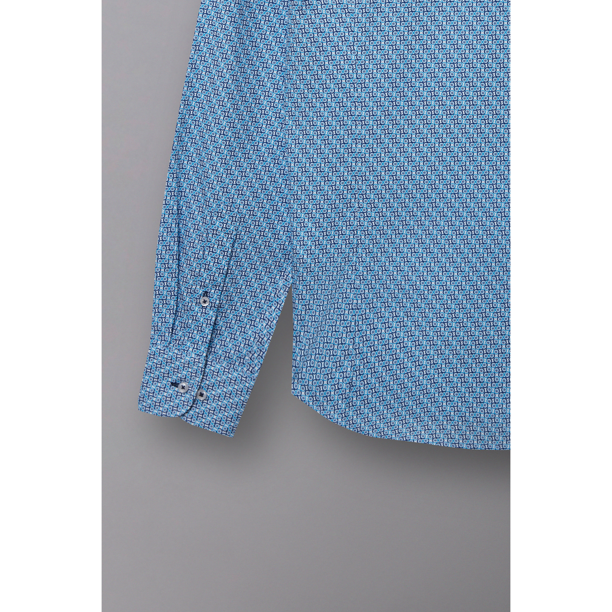 camicia uomo 1 bottone button down slim Popeline Stampato Bianco e Blu