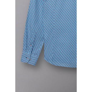 camicia uomo 1 bottone button down slim Popeline Stampato Bianco e Blu