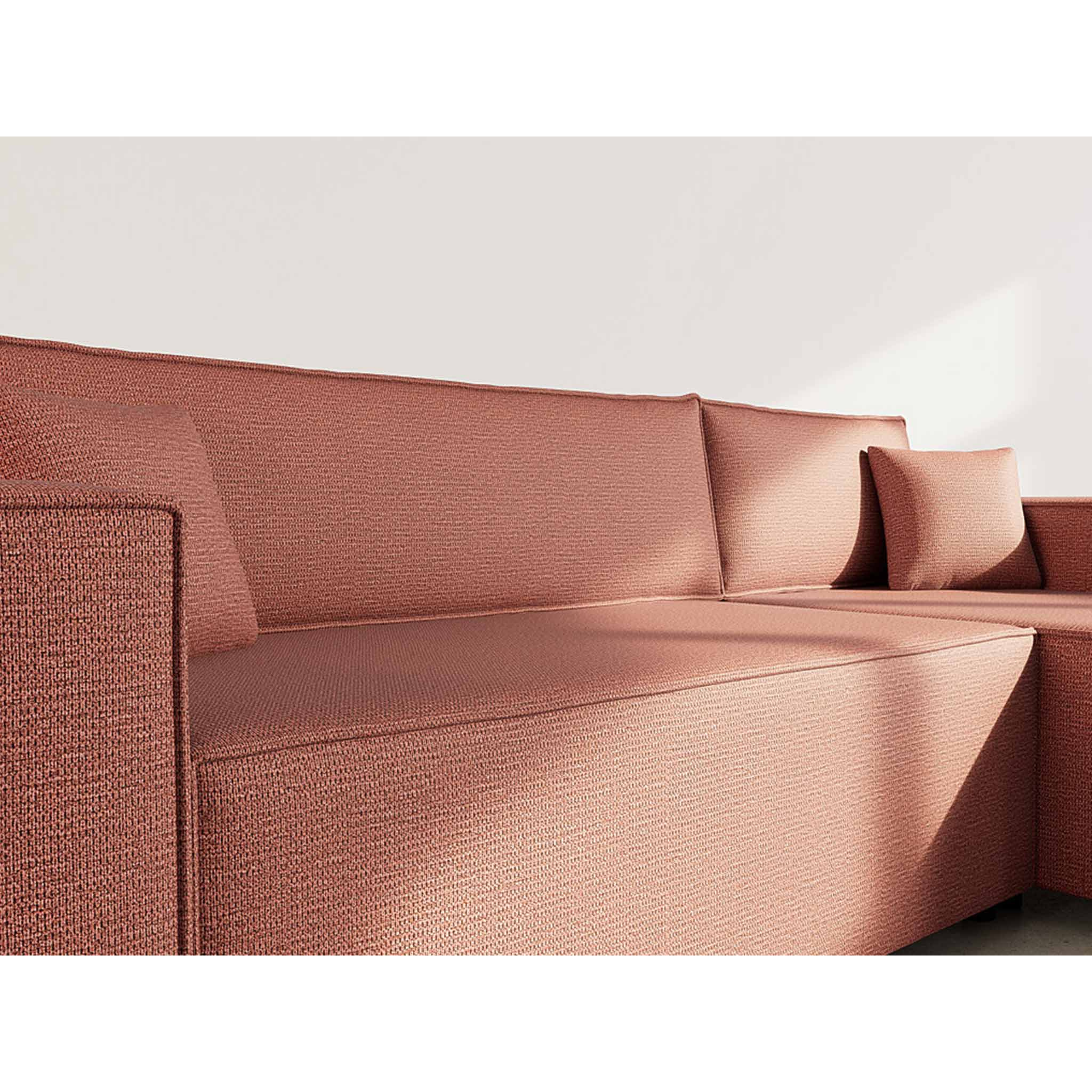 Jonas - canapé d'angle réversible 4 places convertible avec coffre en tissu texturé - Rose