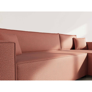 Jonas - canapé d'angle réversible 4 places convertible avec coffre en tissu texturé - Rose