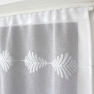 Paire de petits vitrages brodés feuillage - Blanc
