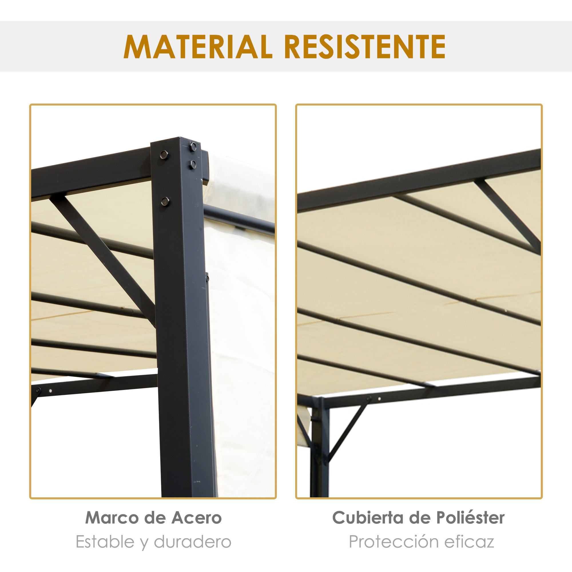 Pérgola 3x3m Gazebo Cenador con Techo Retráctil y Pared Lateral Acero Versátil