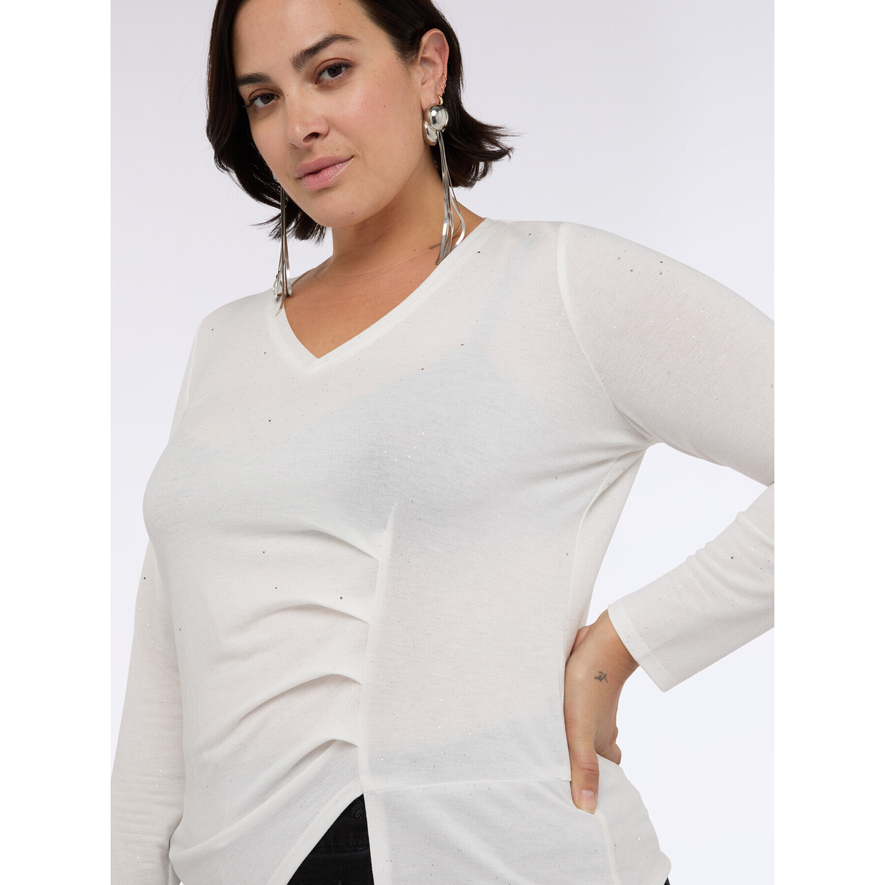 Fiorella Rubino - Camiseta con purpurina y drapeado lateral - Blanco