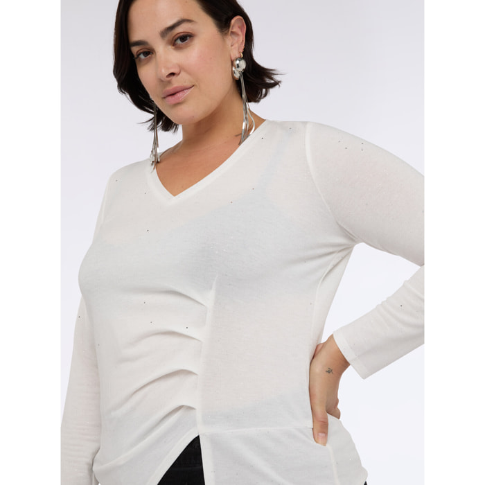 Fiorella Rubino - Camiseta con purpurina y drapeado lateral - Blanco