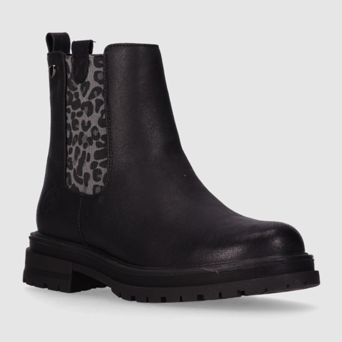 Botines de Piel Sintética - Negro - Tacón: Bajo
