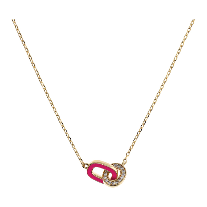 Collana Golden Catena Forzatina con Doppia Maglia Smaltata Fucsia e in Pavé di Cubic Zirconia