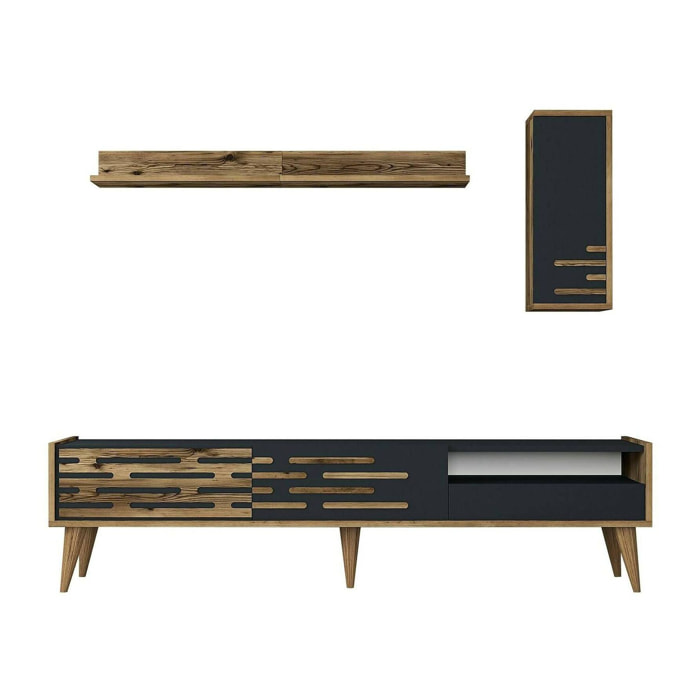 Mobile porta TV Upana, Credenza da soggiorno, Armadio basso per TV, Base parete attrezzata, 180x45h35 cm, Antracite e Noce