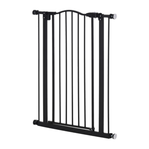 Barrera de Seguridad para Perros Extensible 74-80 cm para Puertas y Escaleras Puerta de Seguridad para Mascotas con Extensiones Montaje a Presión y Doble Bloqueo Negro