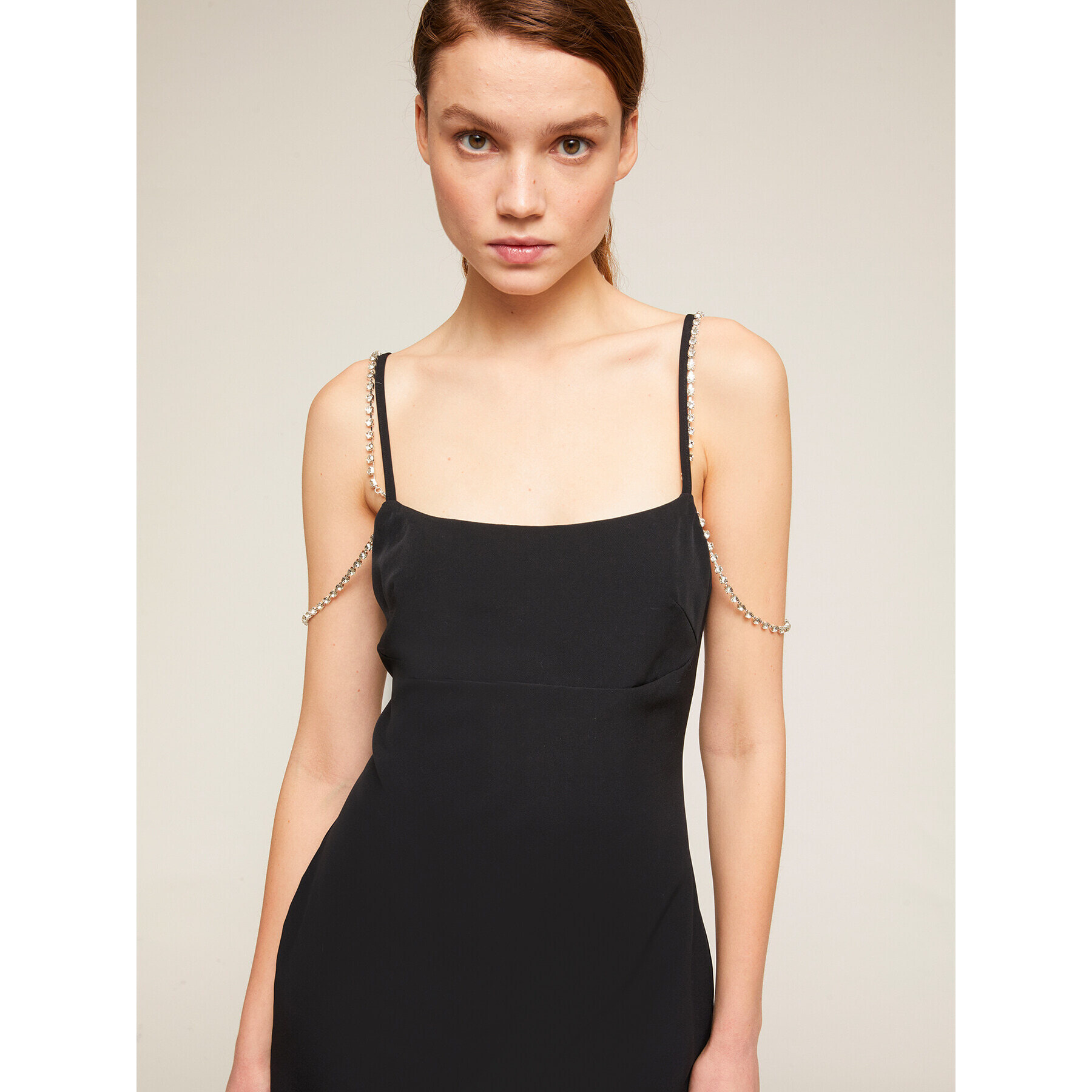 Motivi - Mini dress con spalline a catena di strass - Nero