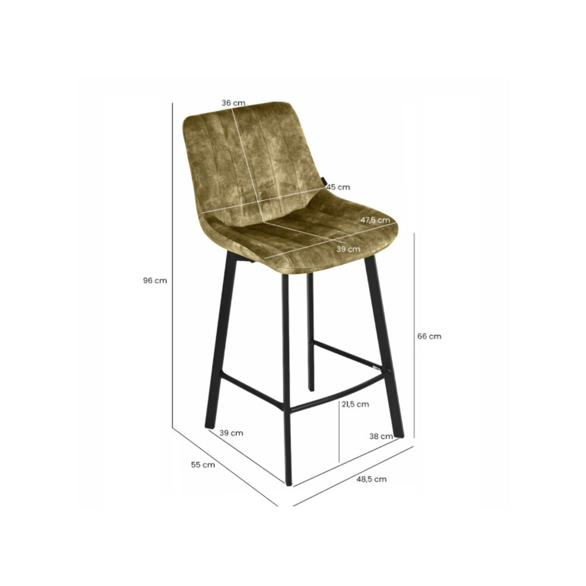 Tabouret de bar rembourré et capitonné en velours vert kaki EMMA 2