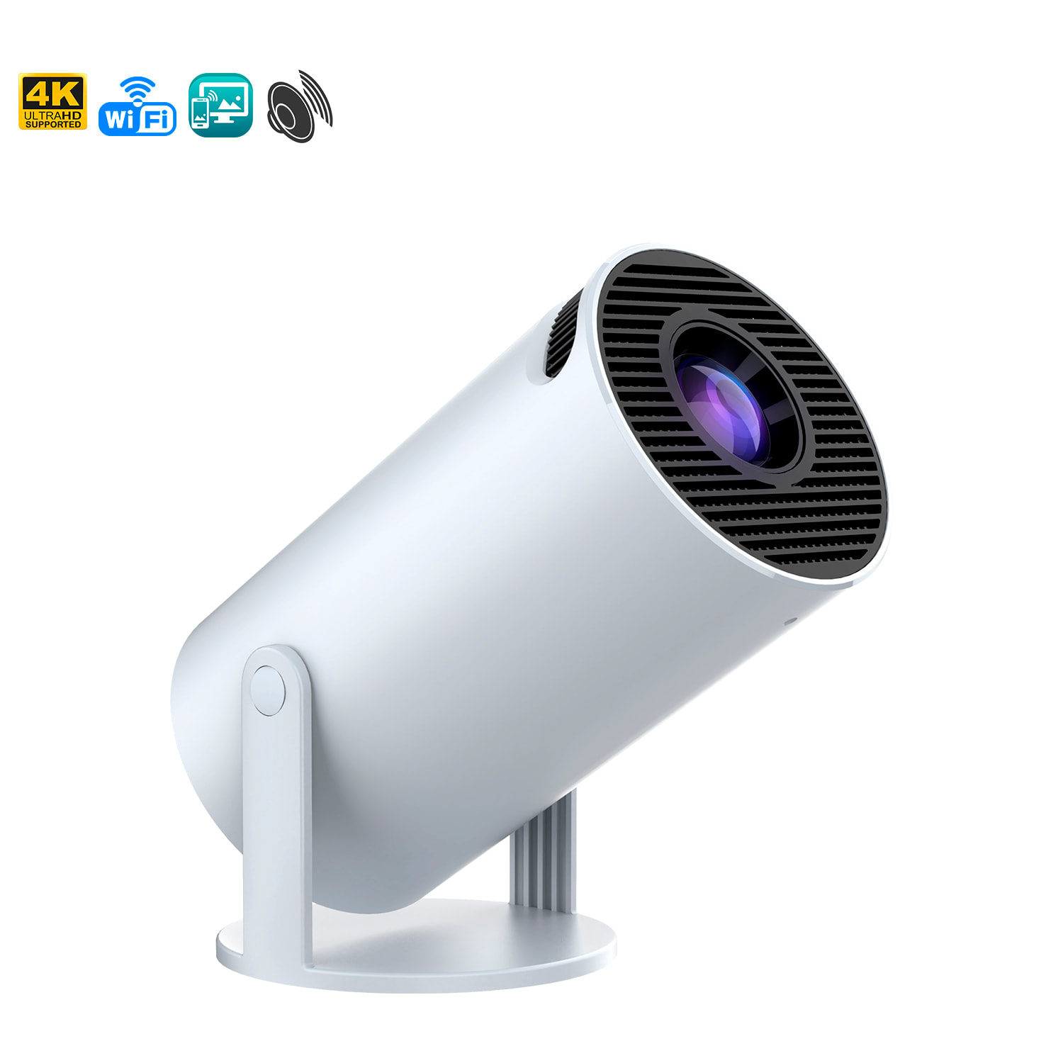 Proyector LCD HY300 soporte de 4K UHD, color DCI-P3 98%, WiFi 6 y anti-glare. De 30 a 300 pulgadas, 120 lm, 200000:1. Con mando a distancia.