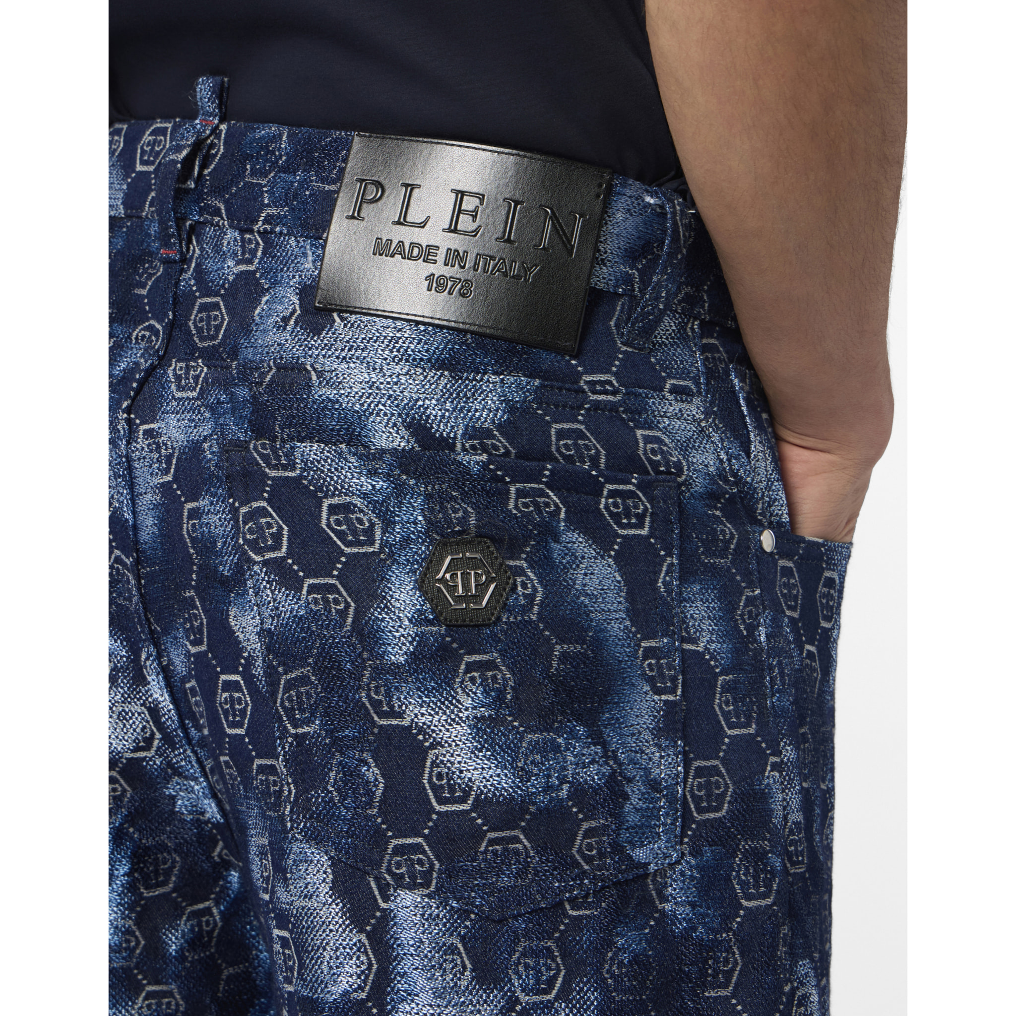 PHILIPP PLEIN Denim Shorts Jacquard Monogram
