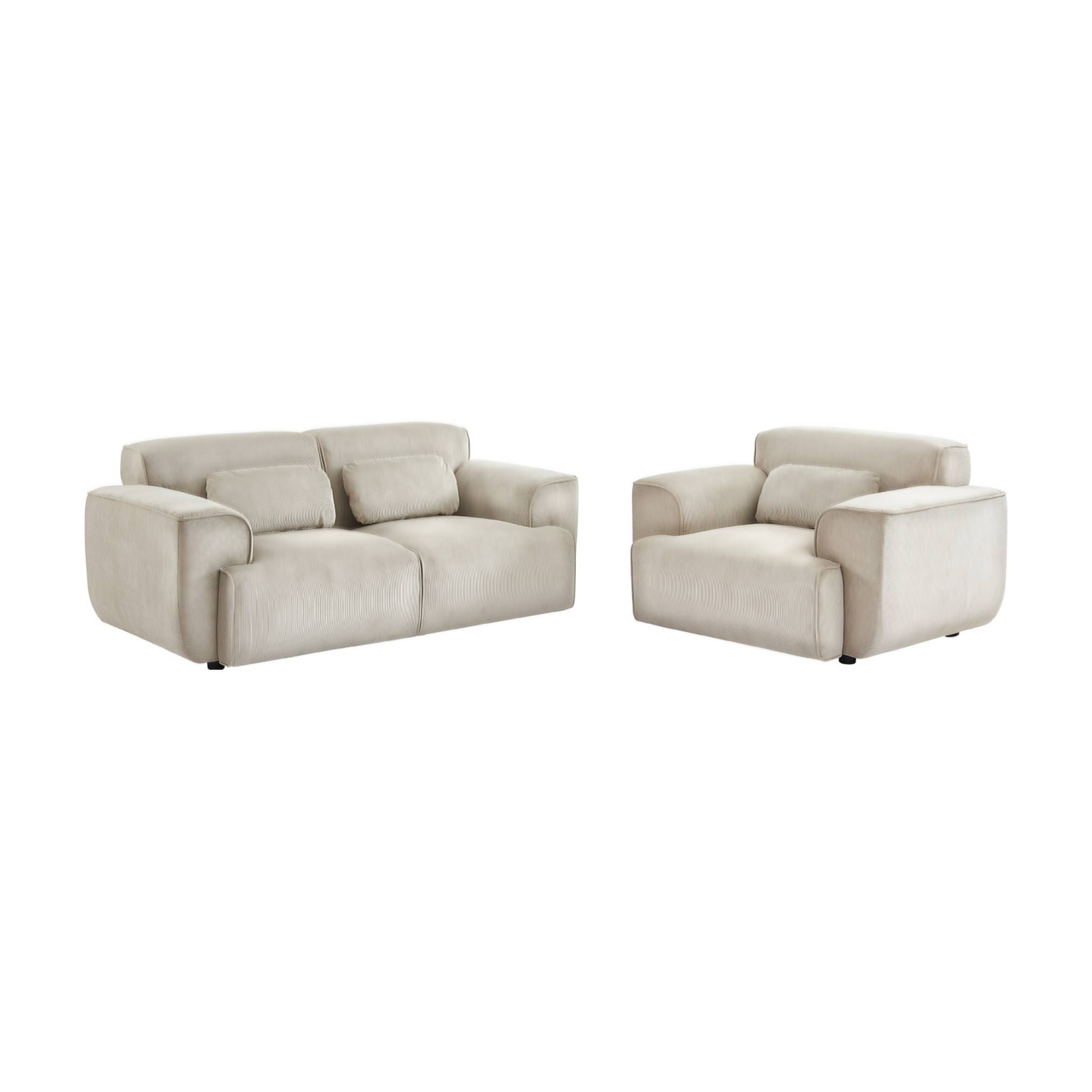 Fauteuil velours côtelé. lignes arrondies. coussin fourni. Wallas. L 116 x P 97 x H 73cm