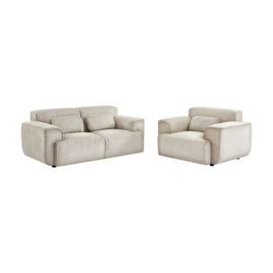 Fauteuil velours côtelé. lignes arrondies. coussin fourni. Wallas. L 116 x P 97 x H 73cm