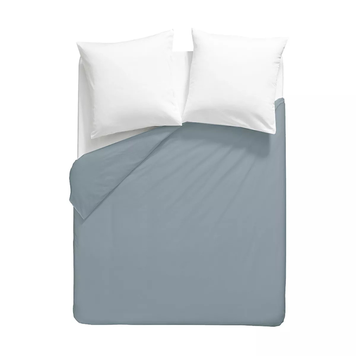 Housse de couette percale de coton uni bleu gris Giulia givre