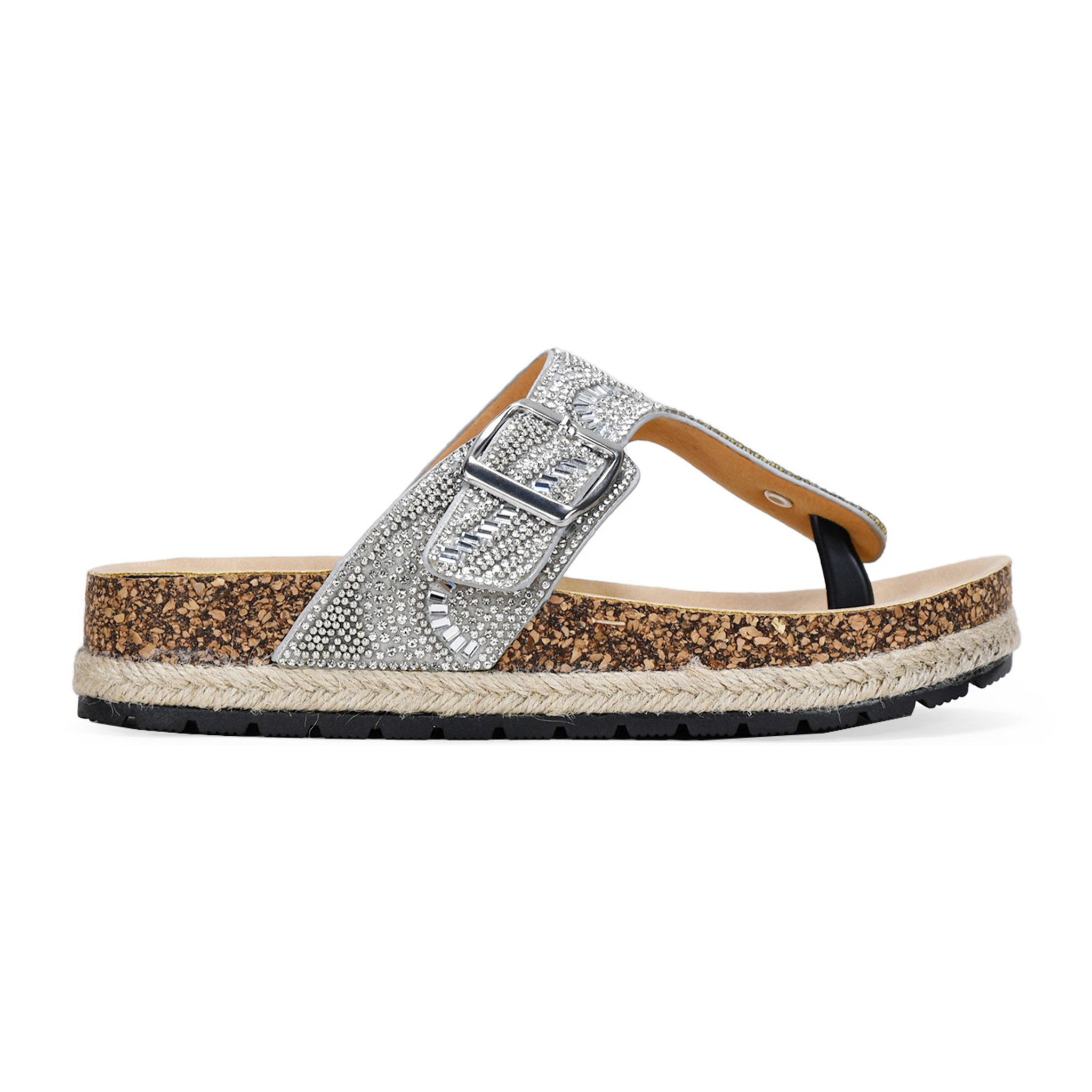 Sandalias de dedo plateadas con esparto