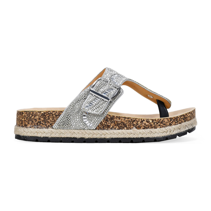 Sandalias de dedo plateadas con esparto
