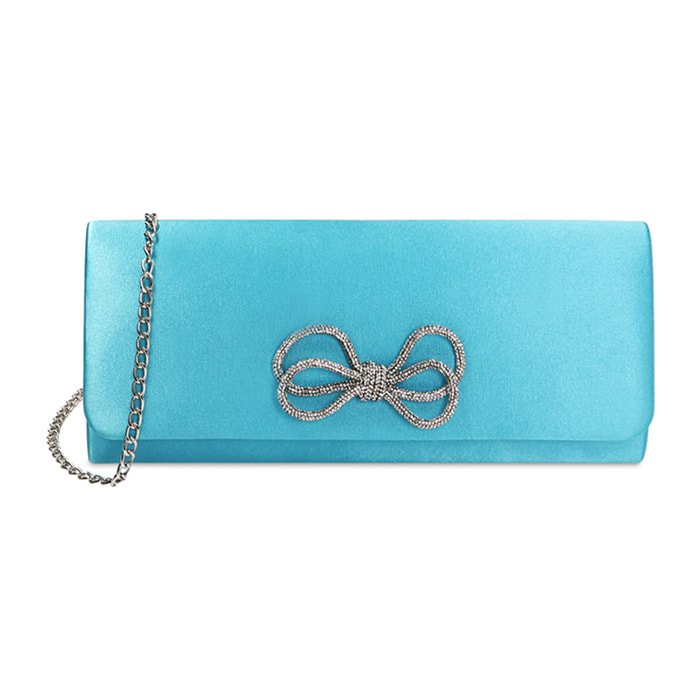 Pochette bow celeste in raso