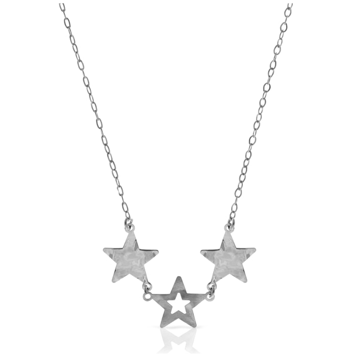 FIRENZE SILVER. AquaStel Collar Plata de Ley 925. Estrella contorneada y dos estrellas laminadas.Motivo forma de corazón junto al cierre. Plata Rodiada.
