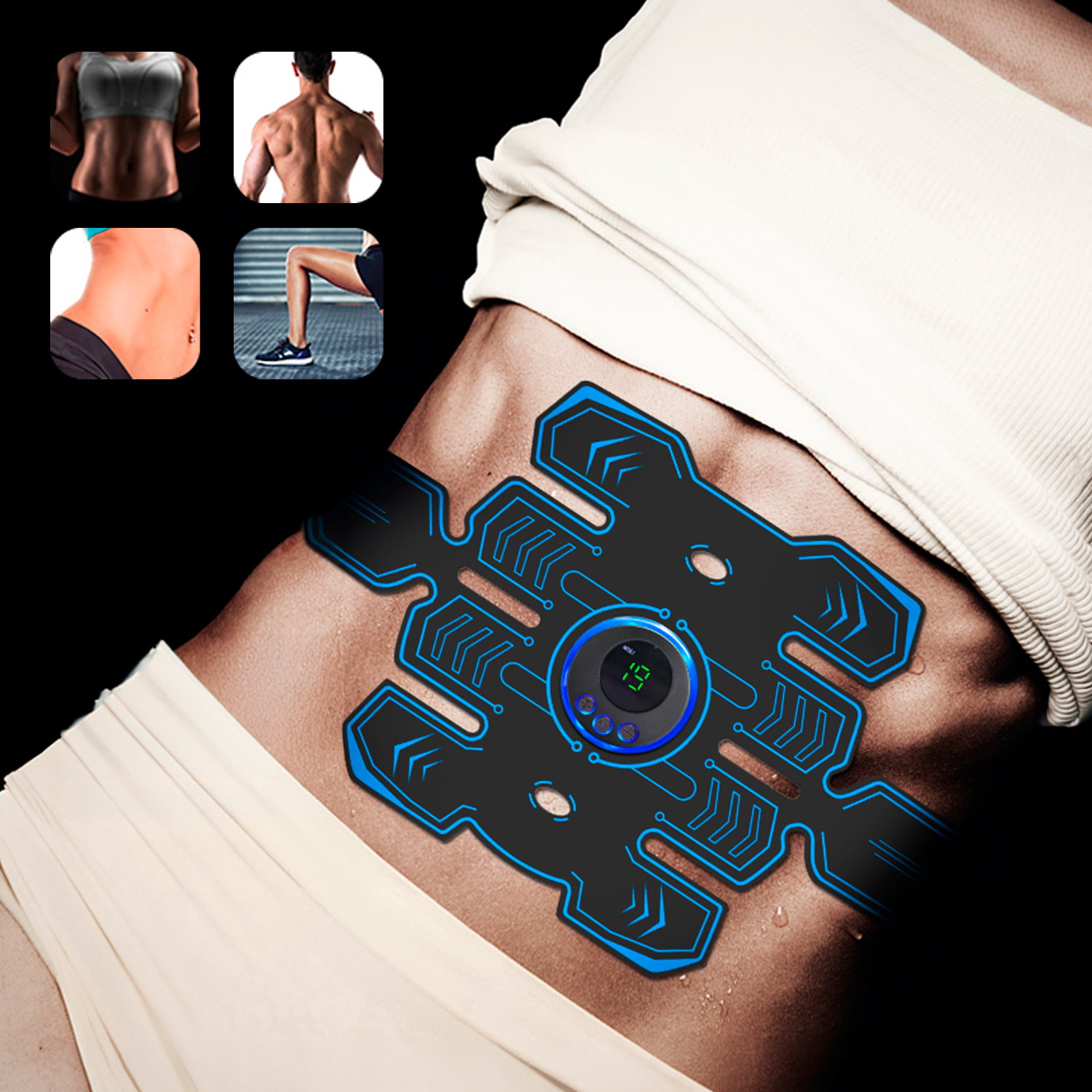 Stimolatore elettronico e massaggio EMS intelligente Y88. Per addominali, braccia e gambe. Batteria ricaricabile.