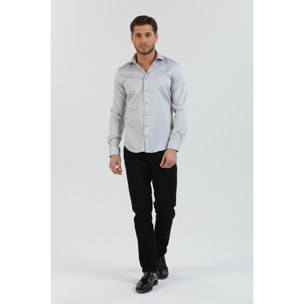 Camicia Uomo 1 Bottone Francese Slim Satin Unito Grigio