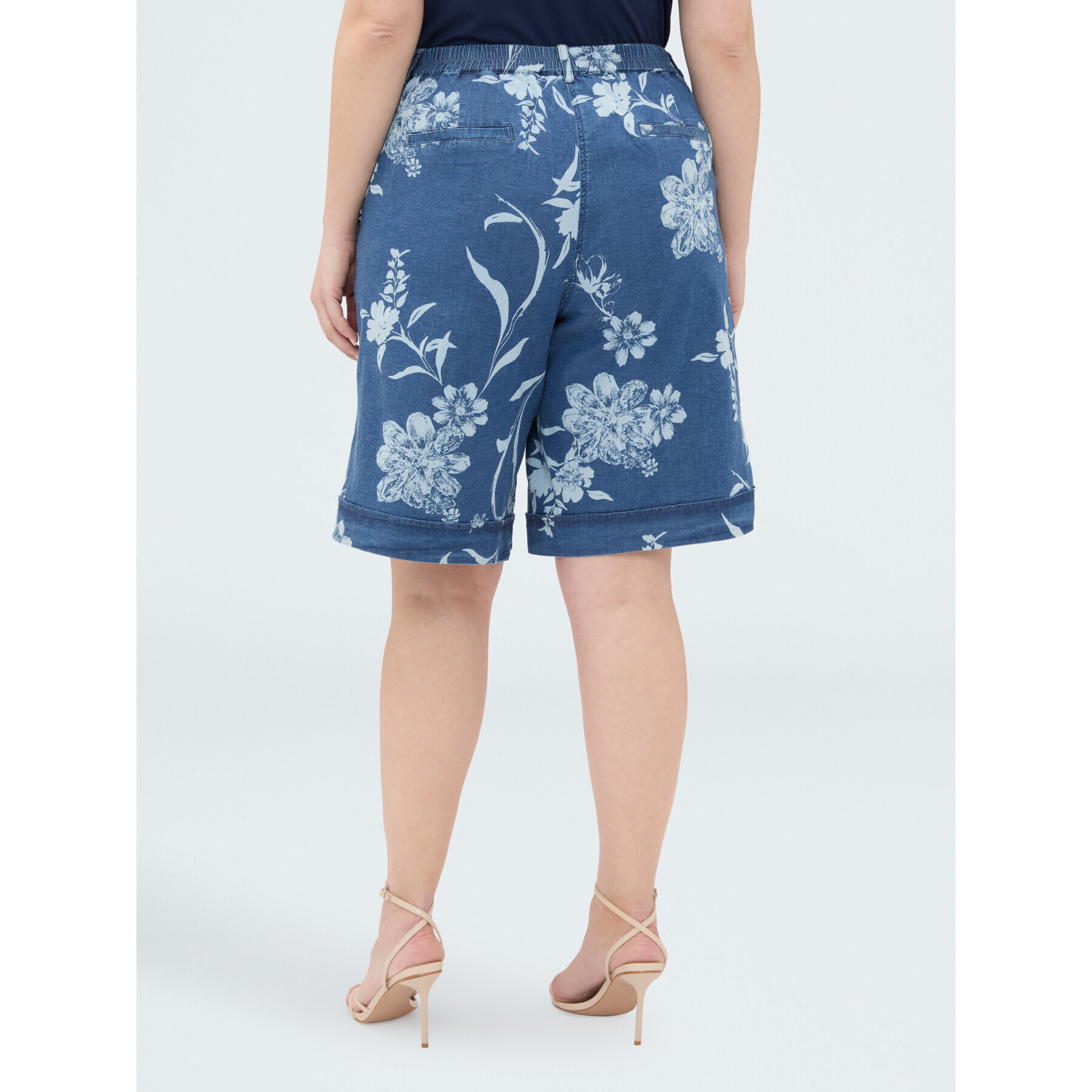 Fiorella Rubino - Bermudas de denim con estampado foliage delavé - Azul