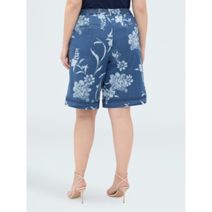 Fiorella Rubino - Bermudas de denim con estampado foliage delavé - Azul