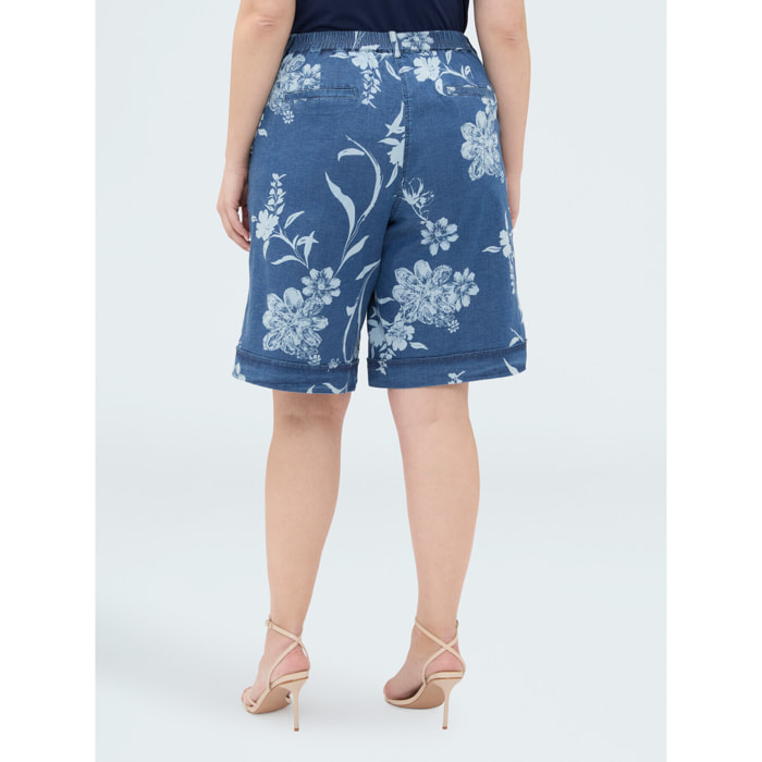 Fiorella Rubino - Bermudas de denim con estampado foliage delavé - Azul