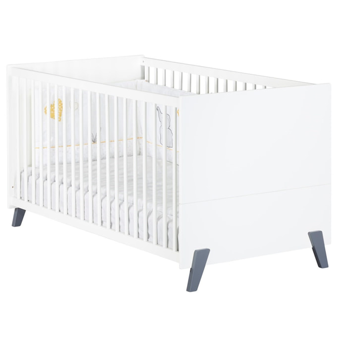 Lit évolutif 140x70 - Little Big Bed sur pieds en bois blanc