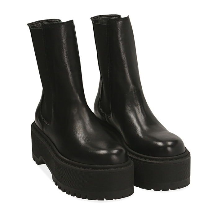 Chelsea boots platform neri in pelle di vitello